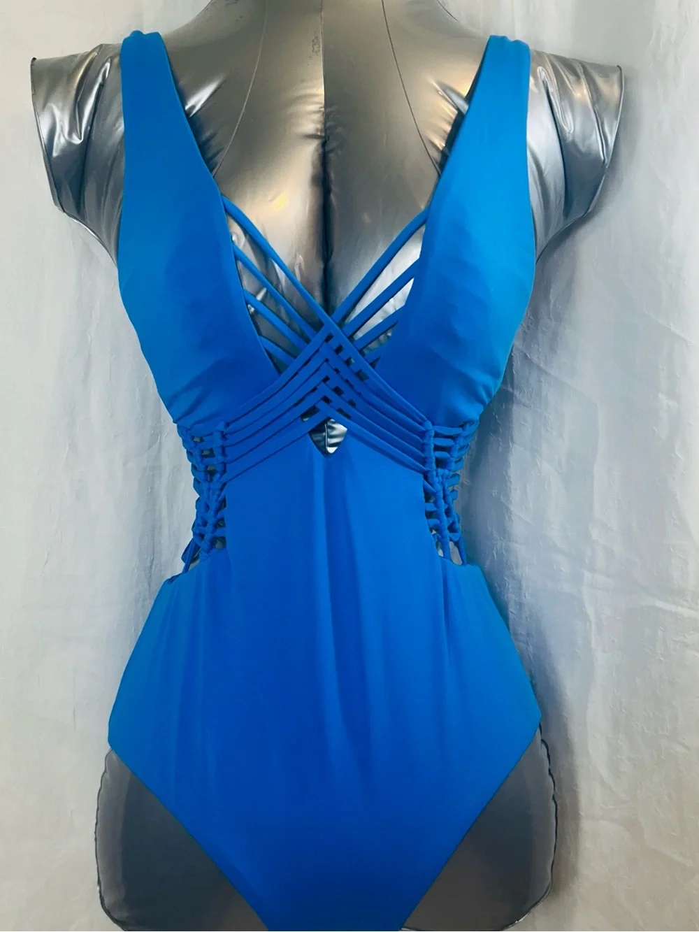 Michael Kors Cobalt Strappy Deep-V One-Piece Swimsuit